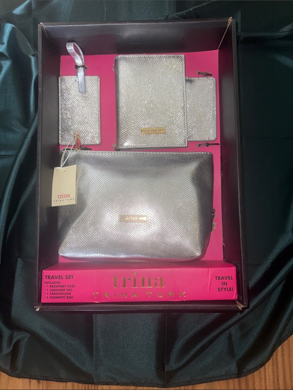 Trina Turk Metallic Silver Travel Accessories Set